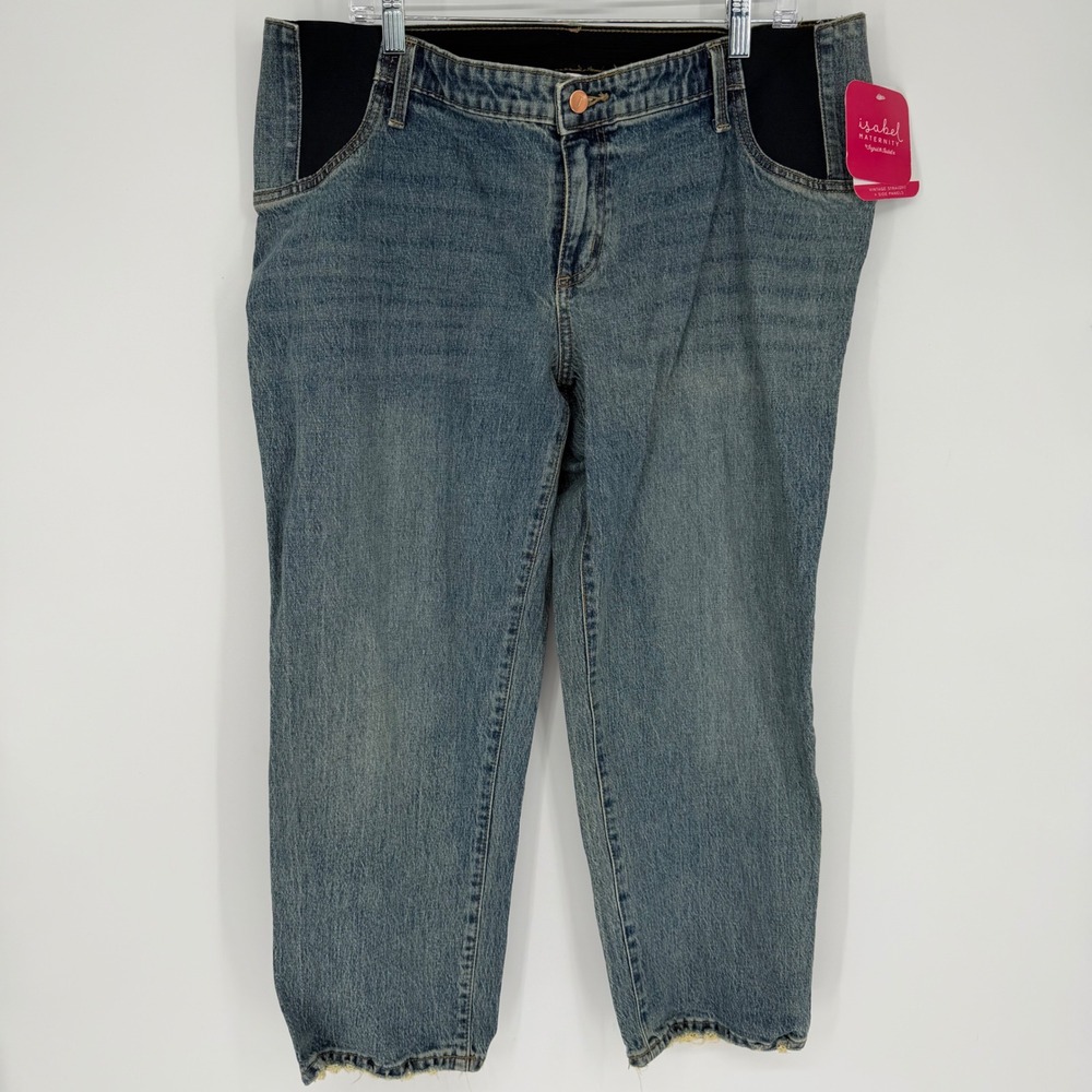 Isabel Maternity Vintage Straight Side Panel Jeans Medium Wash Blue Size 14 NWT